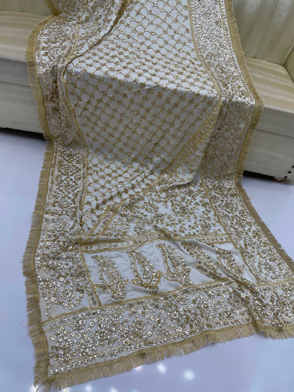 Handcrafted Tamba Tilla & Gotta Jaal Pure Samooz Silk Shawl | Dyeable New Design