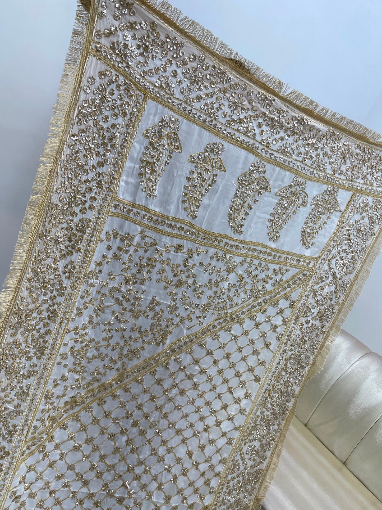 Handcrafted Tamba Tilla & Gotta Jaal Pure Samooz Silk Shawl | Dyeable New Design