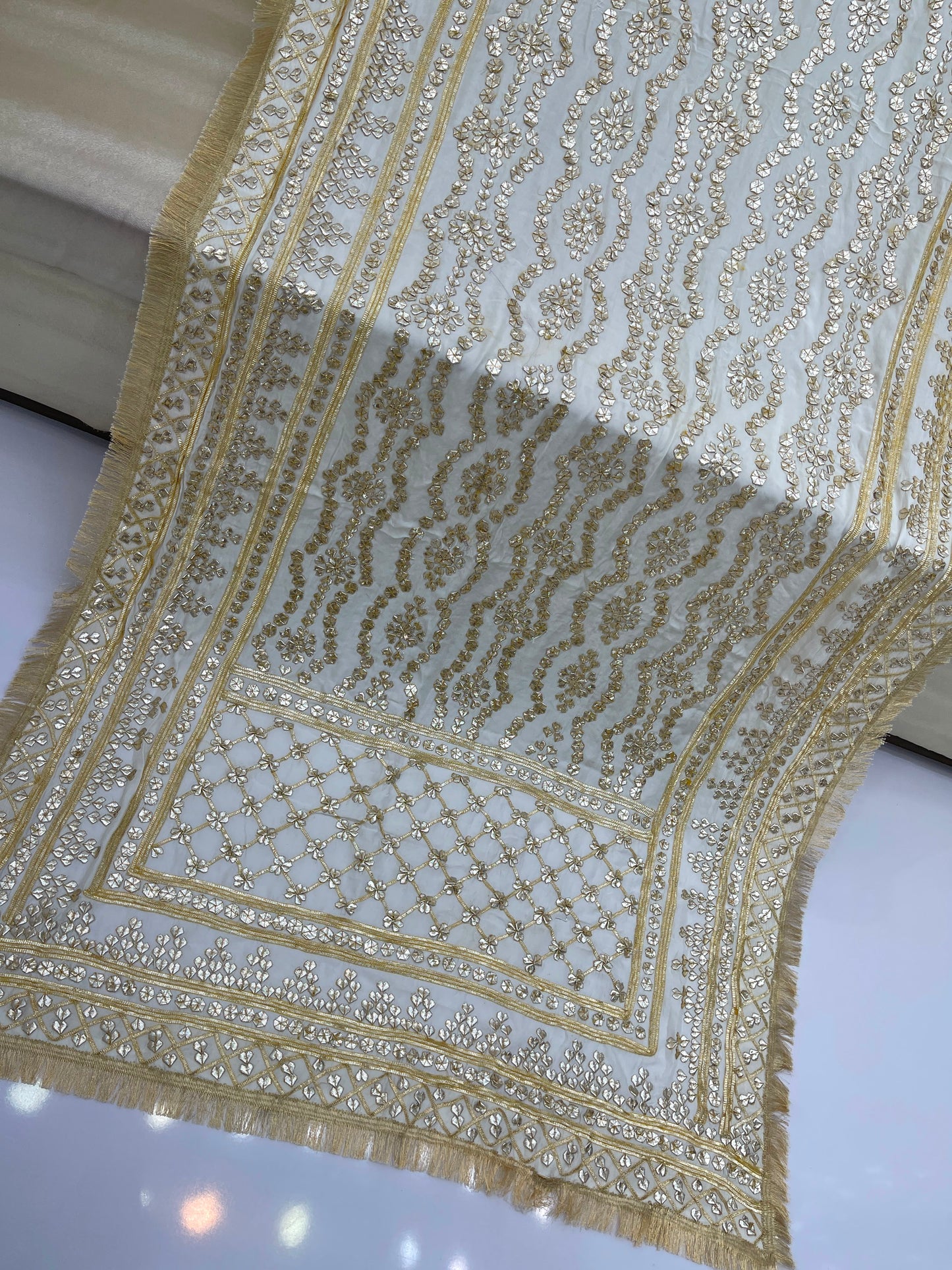 Handcrafted Tamba Tilla & Gotta Jaal Pure Samooz Silk Shawl | Dyeable New Design