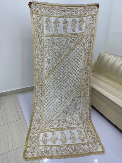 Handcrafted Tamba Tilla & Gotta Jaal Pure Samooz Silk Shawl | Dyeable New Design