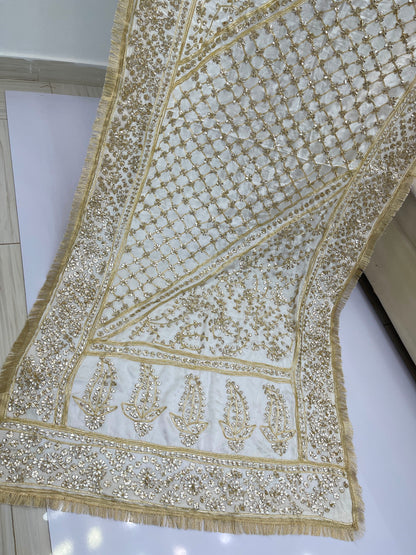 Handcrafted Tamba Tilla & Gotta Jaal Pure Samooz Silk Shawl | Dyeable New Design