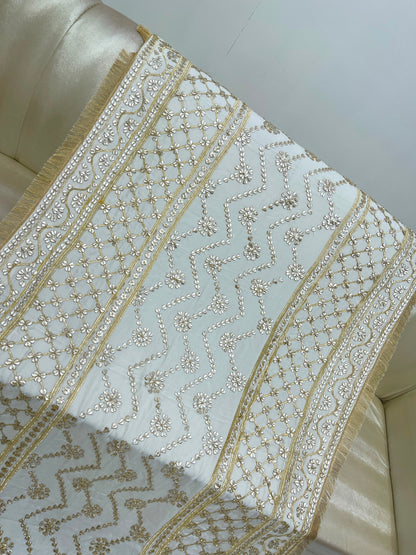 Handcrafted Tamba Tilla & Gotta Jaal Pure Samooz Silk Shawl | Dyeable New Design