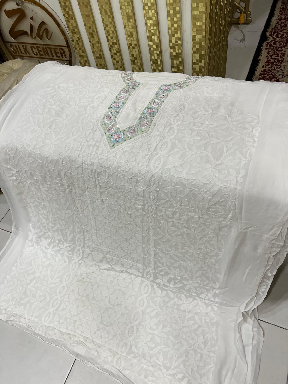 Handmade Indian Lakhwini Chikan Kari & Parsi Gara Work Fabric – Dyeable New Arrivals