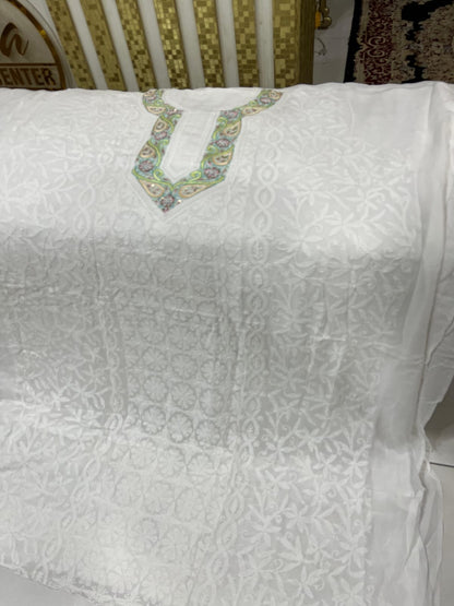 Handmade Indian Lakhwini Chikan Kari & Parsi Gara Work Fabric – Dyeable New Arrivals