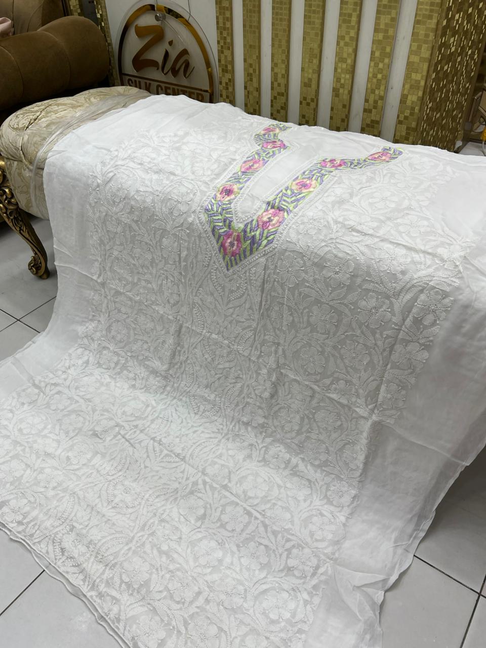 Handmade Indian Lakhwini Chikan Kari & Parsi Gara Work Fabric – Dyeable New Arrivals