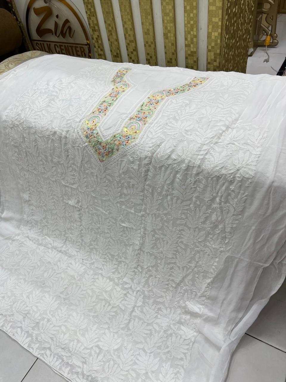 Handmade Indian Lakhwini Chikan Kari & Parsi Gara Work Fabric – Dyeable New Arrivals