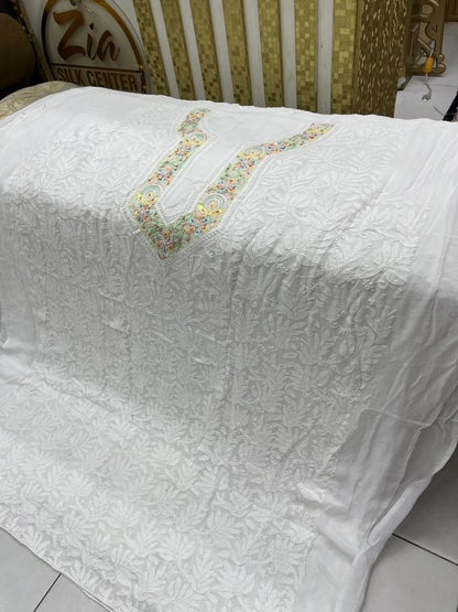 Handmade Indian Lakhwini Chikan Kari & Parsi Gara Work Fabric – Dyeable New Arrivals