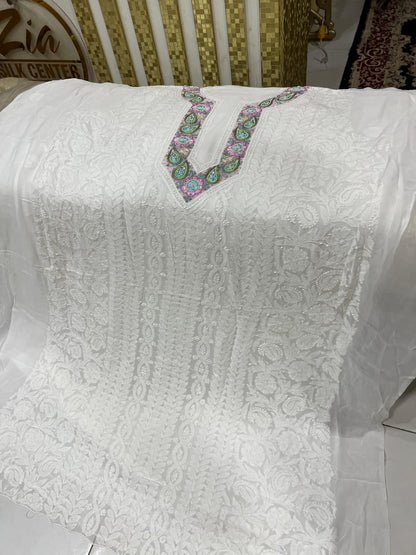 Handmade Indian Lakhwini Chikan Kari & Parsi Gara Work Fabric – Dyeable New Arrivals