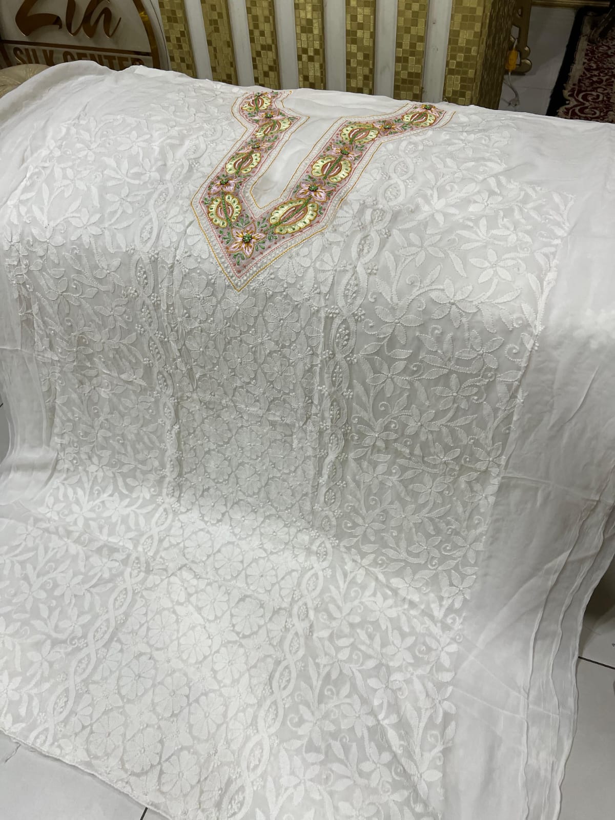 Handmade Indian Lakhwini Chikan Kari & Parsi Gara Work Fabric – Dyeable New Arrivals