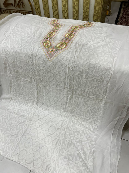 Handmade Indian Lakhwini Chikan Kari & Parsi Gara Work Fabric – Dyeable New Arrivals