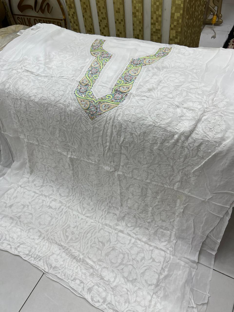 Handmade Indian Lakhwini Chikan Kari & Parsi Gara Work Fabric – Dyeable New Arrivals