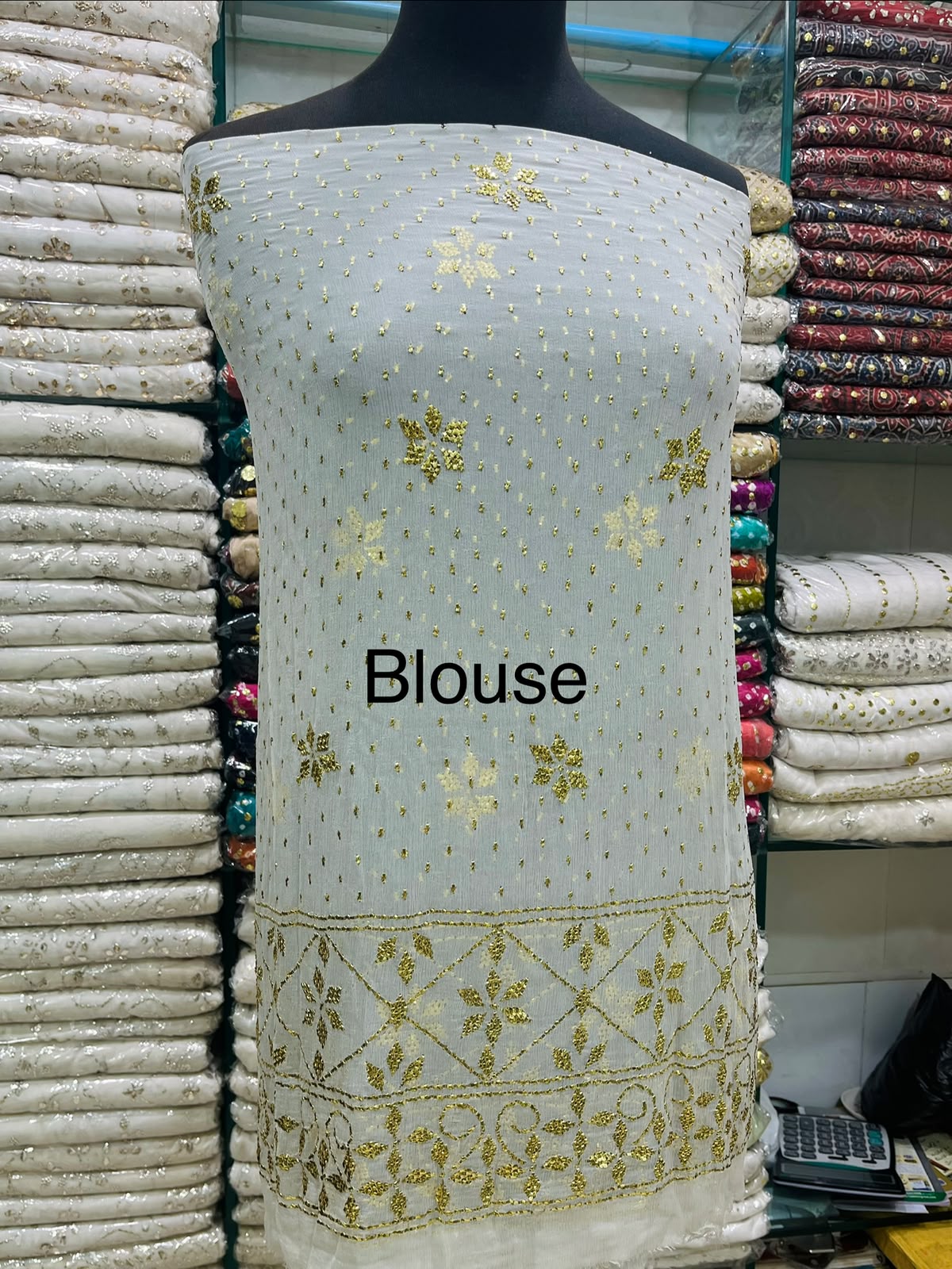 New Arrival Pure China Karinkal Saree with Blouse – Golden Mukesh & Chandi Patti Dana Work (8.5 Gaz Total)