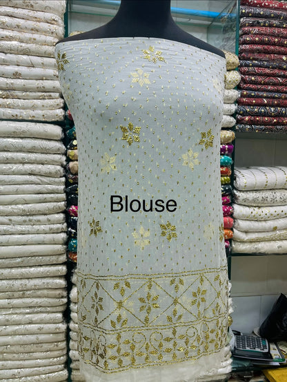 New Arrival Pure China Karinkal Saree with Blouse – Golden Mukesh & Chandi Patti Dana Work (8.5 Gaz Total)