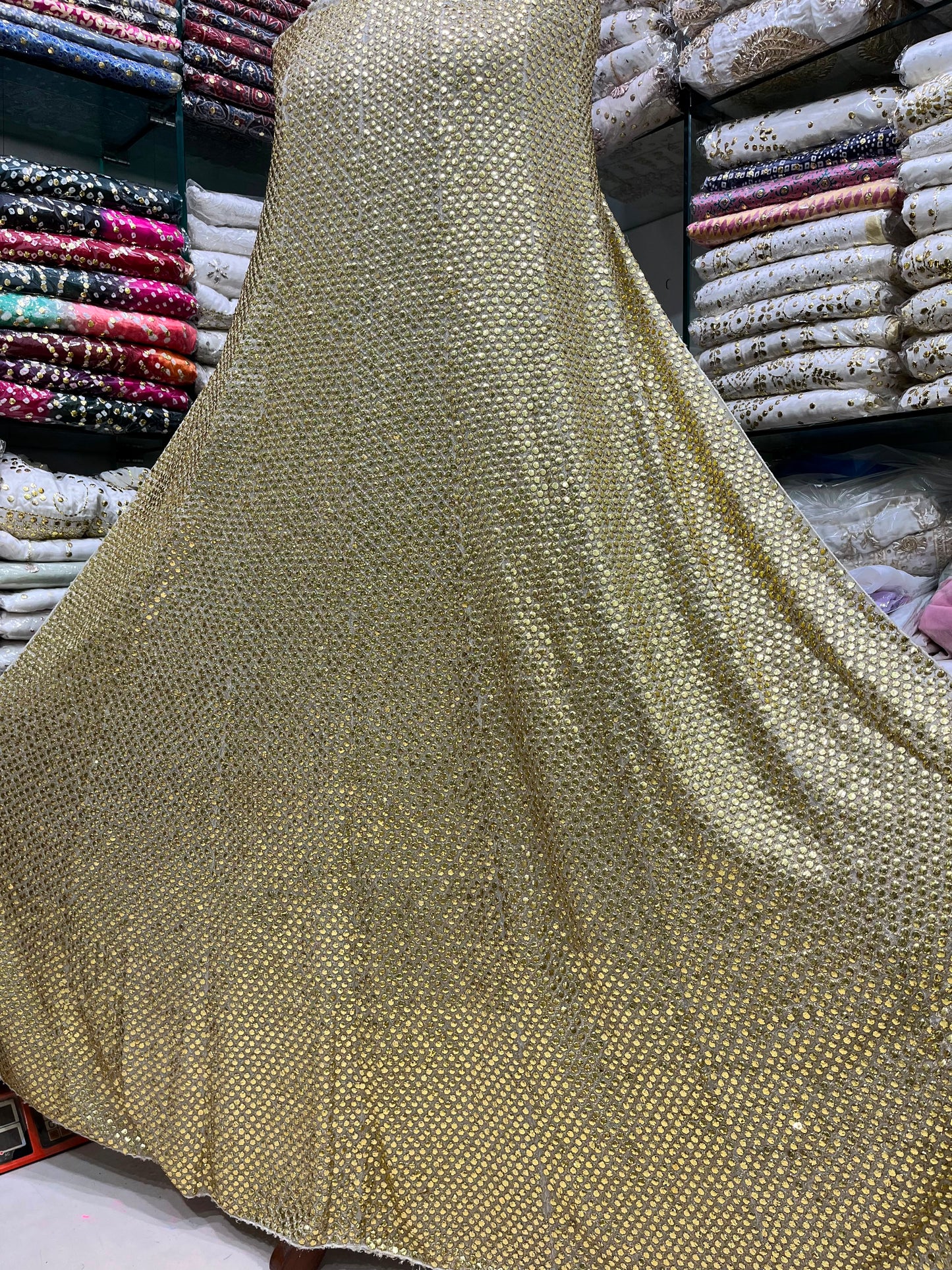 Pure China Karinkal Heavy Mukesh Frock – New Arrival with Computer Tila Zari & Quarter Baton Check Work