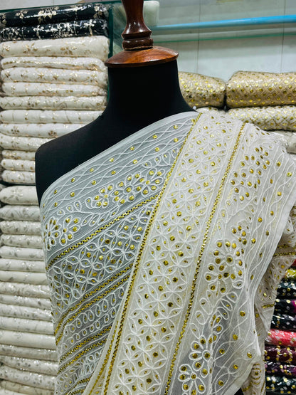 New Arrival Pure China Karinkal Saree – R-Mukesh, Thread Ari & Golden Mukesh Work (7 Gaz Length)