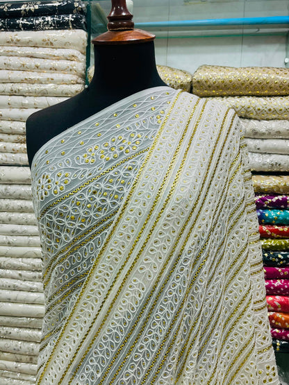 New Arrival Pure China Karinkal Saree – R-Mukesh, Thread Ari & Golden Mukesh Work (7 Gaz Length)