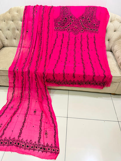 New Arrival Handmade Kashmiri Tanka Frock | Pure China Crinkle Chiffon 2-Piece