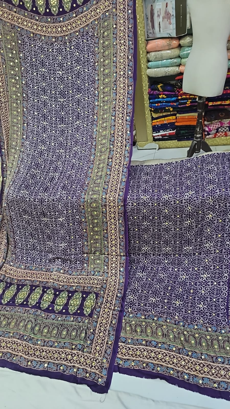 Handmade Ajrak & Kamdani Mukesh Work Traditional 3-Piece Festive Dress | New Arrival