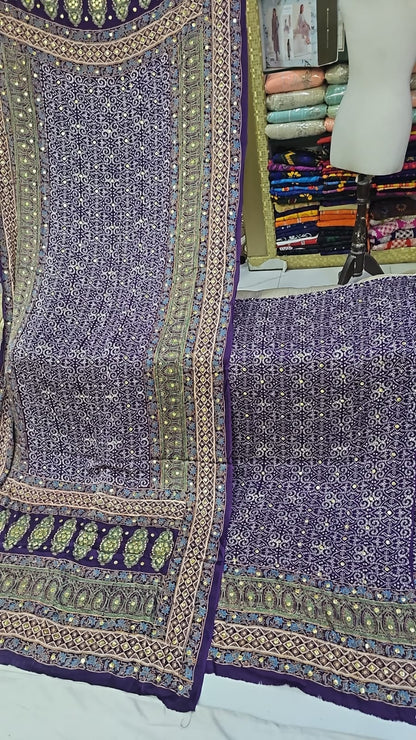 Handmade Ajrak & Kamdani Mukesh Work Traditional 3-Piece Festive Dress | New Arrival