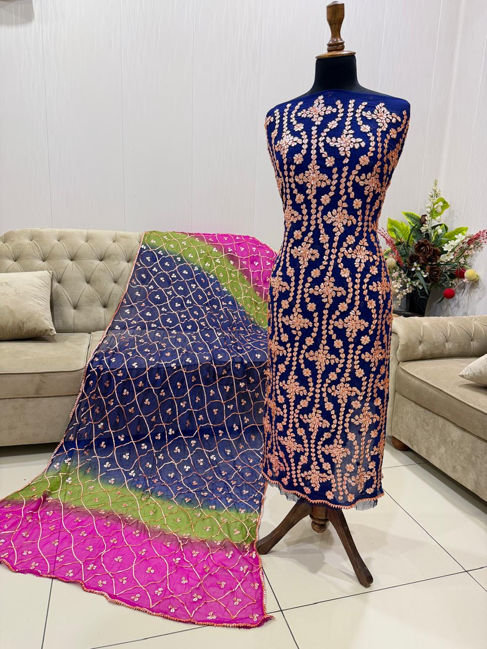 Handcrafted Pure Chiffon Gotta Work 2-Piece Suit | Heavy Jaal Shirt & Dupatta