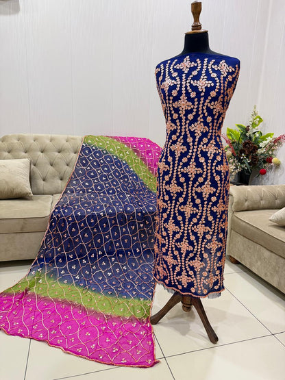 Handcrafted Pure Chiffon Gotta Work 2-Piece Suit | Heavy Jaal Shirt & Dupatta