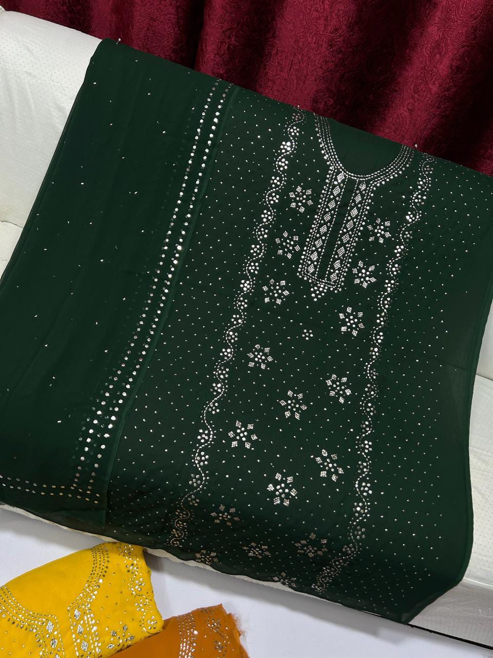 Pure Chiffon Handcrafted Mukesh & Kamdani Jaal Work Shirt with Four-Side Border Dupatta