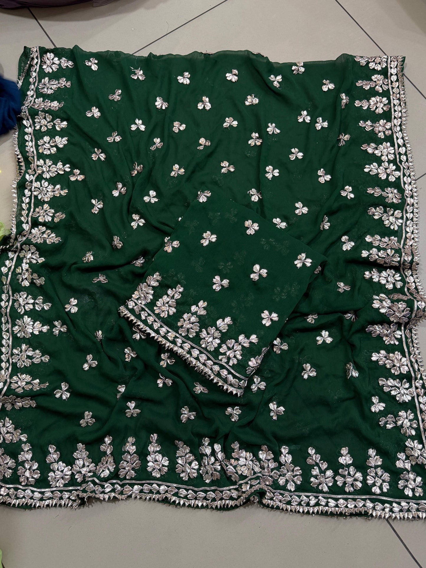 Handmade LCD Gotta Work Soft Bamber Chiffon Shirt & Dupatta | Dual-Sided Embroidery