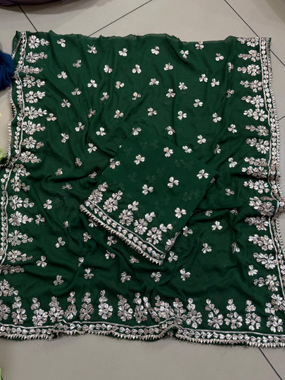 Handmade LCD Gotta Work Soft Bamber Chiffon Shirt & Dupatta | Dual-Sided Embroidery