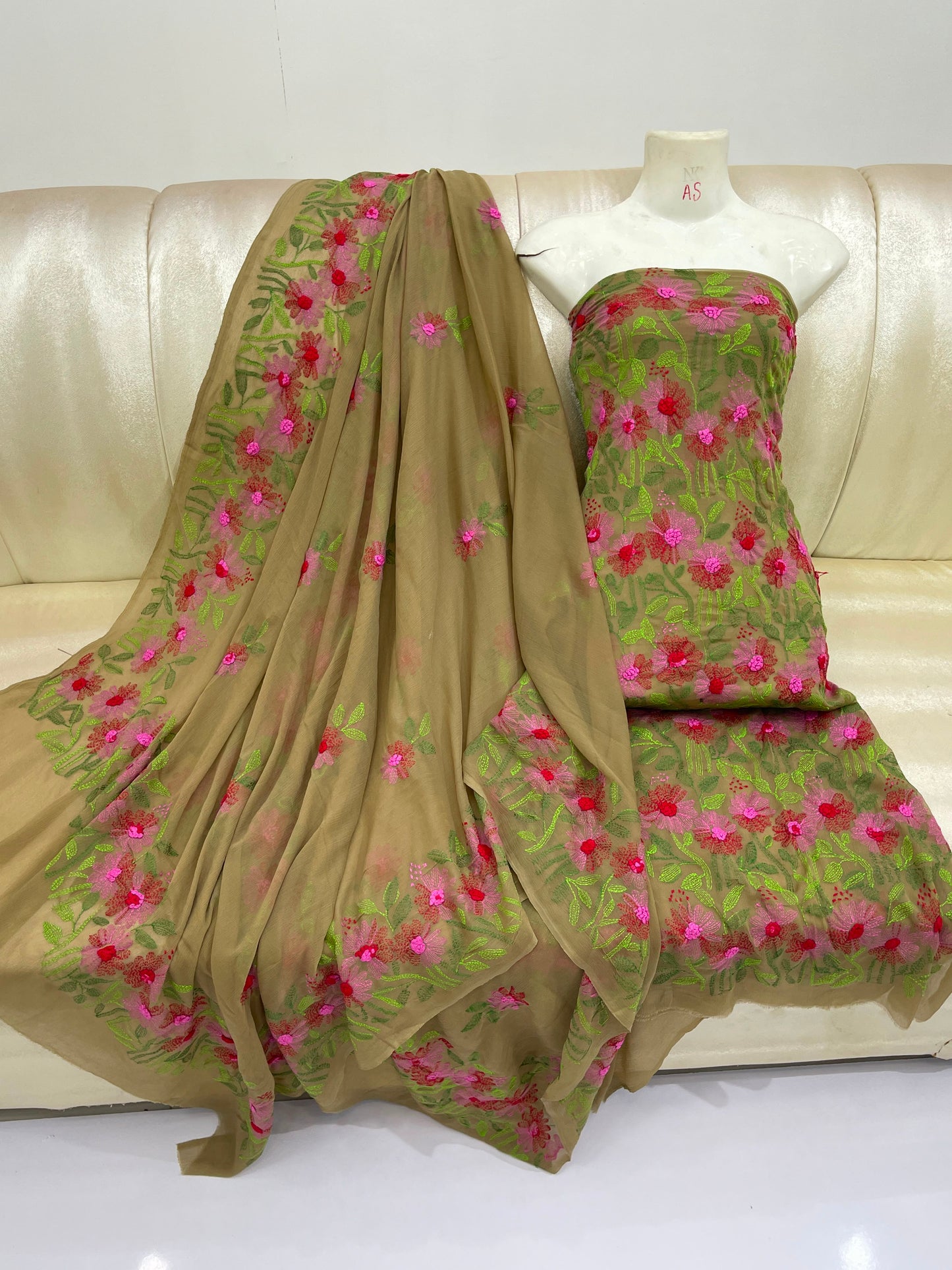 Indian Kacha Bor Jaal 2-Piece Suit | Unstitched Chiffon