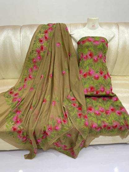 Indian Kacha Bor Jaal 2-Piece Suit | Unstitched Chiffon