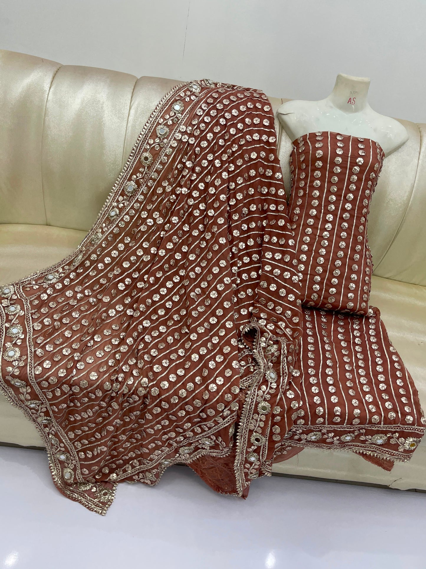 Handcrafted Pure Bamber Chiffon Gotta & Mirror Work Suit | Latest Wedding Collection 2026