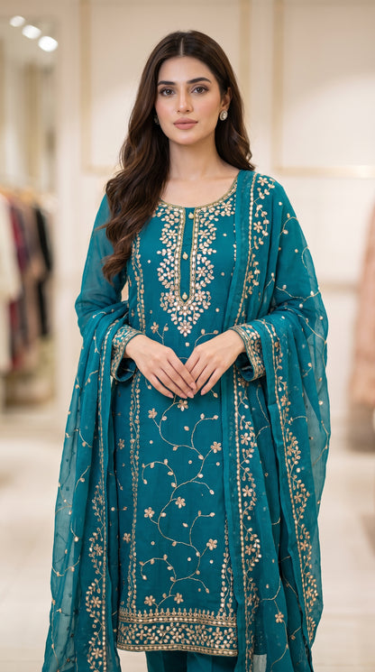 Handmade Press Gota Jaal Suit – Soft Bamber Chiffon 2-Pc