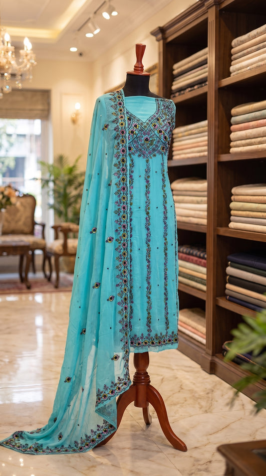 New Arrival Handmade Kashmiri Tanka Frock | Pure China Crinkle Chiffon 2-Piece
