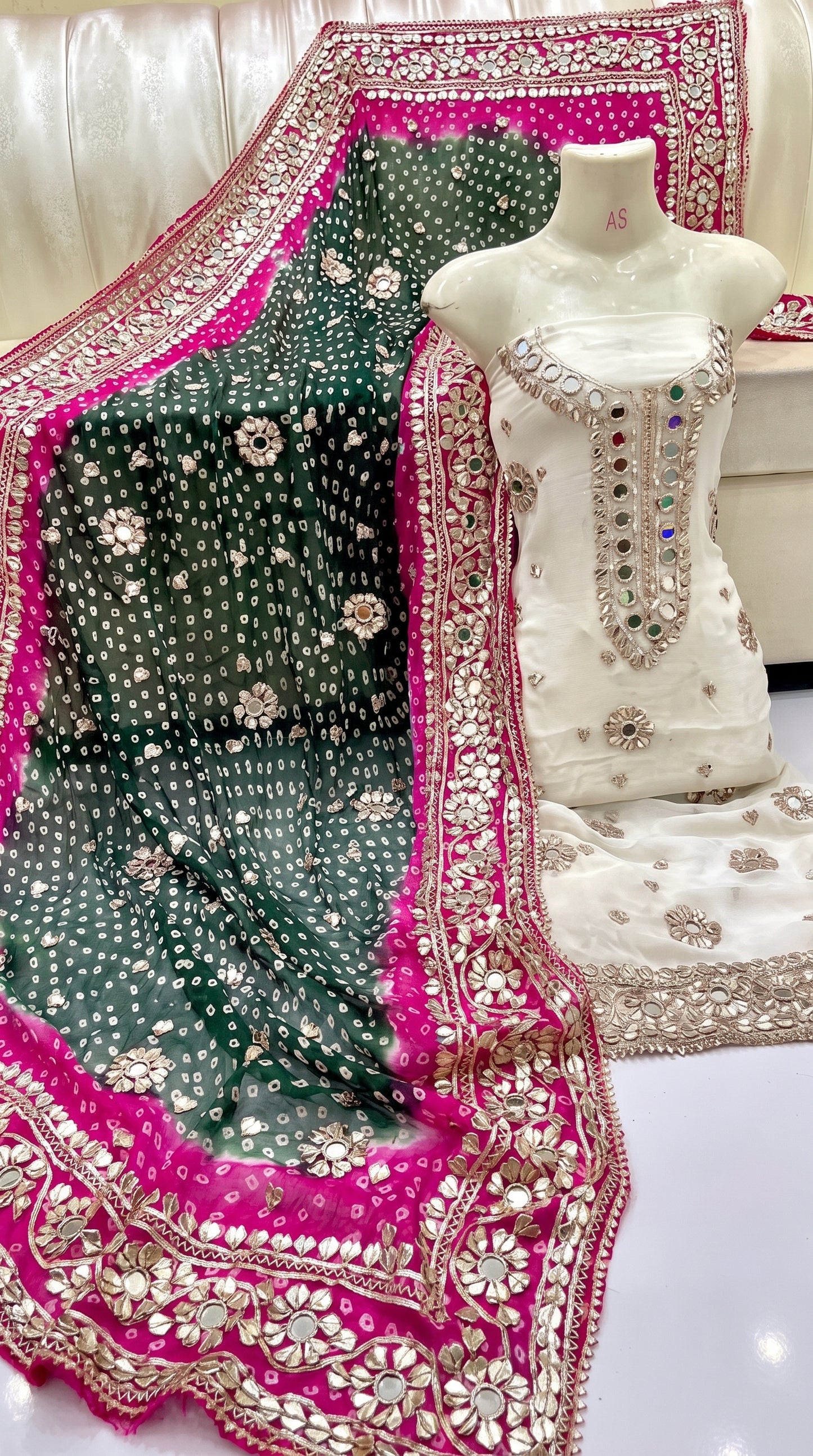 Hand-Embroidered Chunri Mirror & Gotta Jaal Bamber Chiffon Shirt & Dupatta