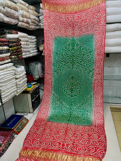 Pure Indian Gajji Silk Dupatta with Premium Golden & Silver Mukesh Work