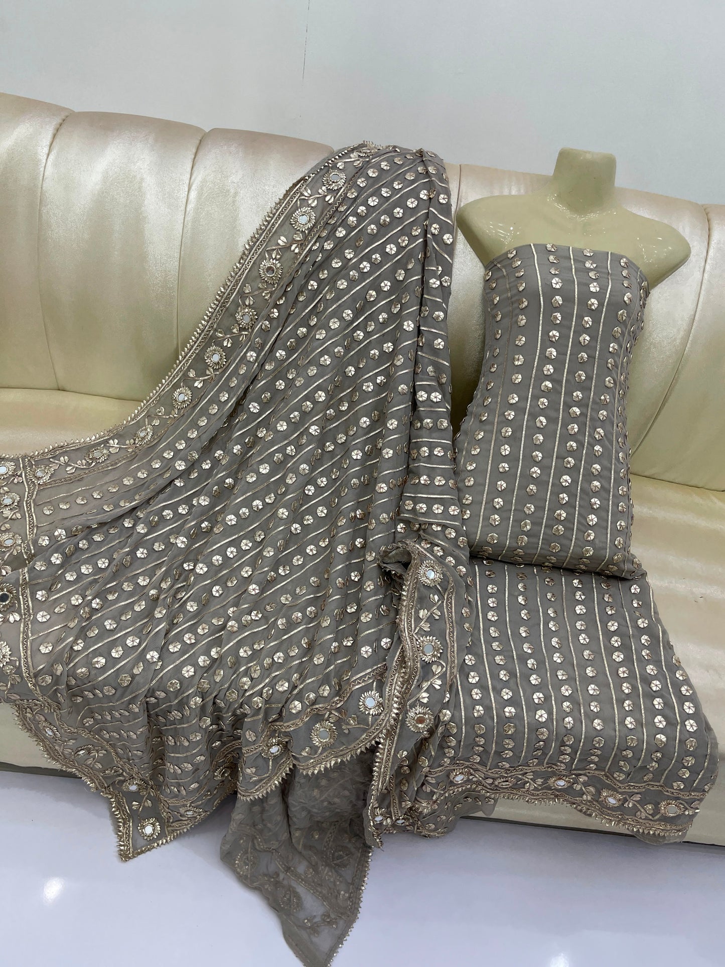 Handcrafted Pure Bamber Chiffon Gotta & Mirror Work Suit | Latest Wedding Collection 2026