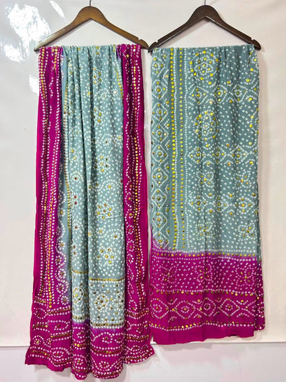 Handmade Chunri Mukaish Shamoz Silk Suit