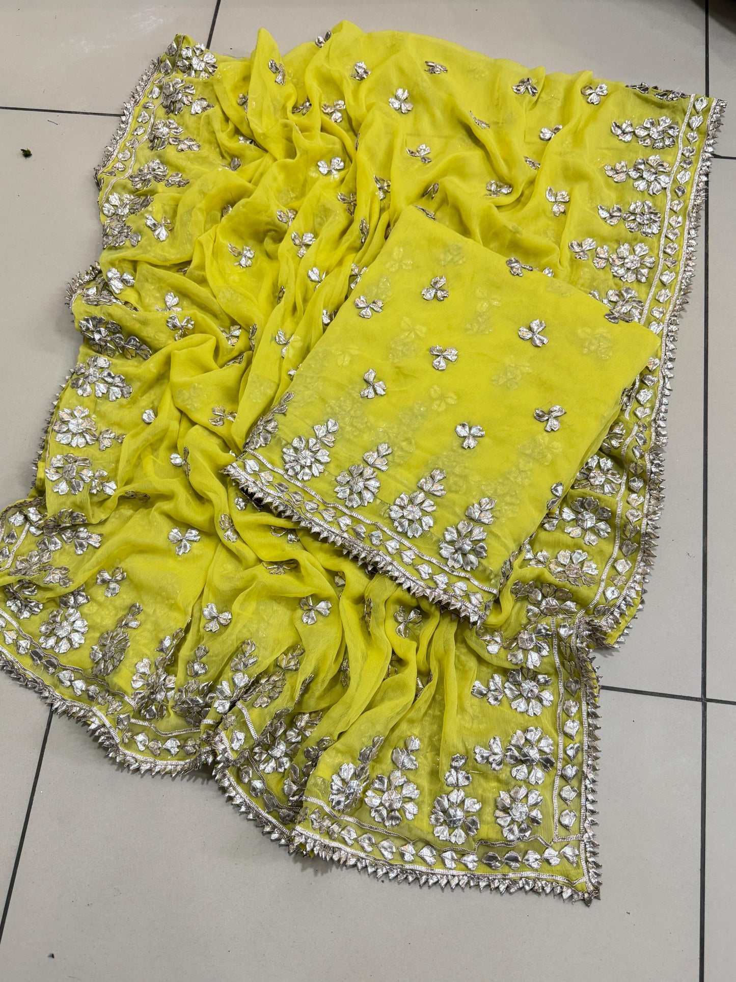 Handmade LCD Gotta Work Soft Bamber Chiffon Shirt & Dupatta | Dual-Sided Embroidery