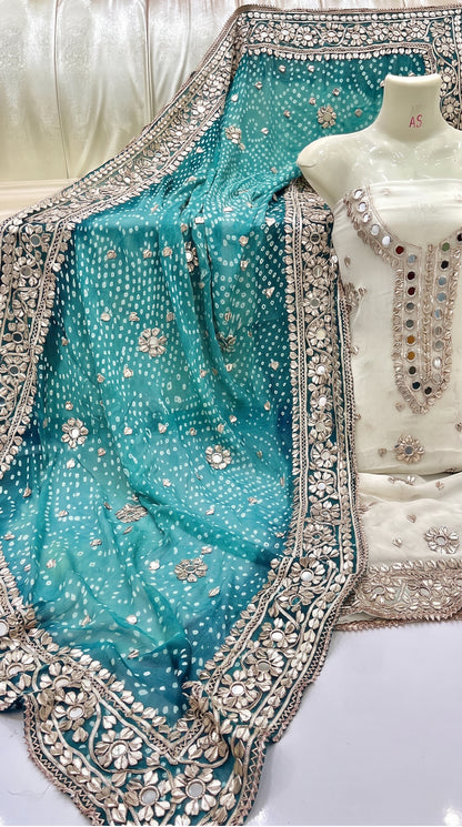 Hand-Embroidered Chunri Mirror & Gotta Jaal Bamber Chiffon Shirt & Dupatta