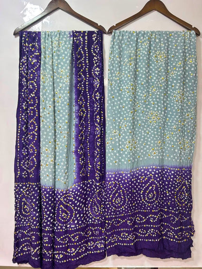 Handmade Chunri Mukaish Shamoz Silk Suit