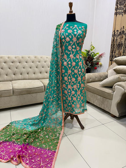 Handcrafted Pure Chiffon Gotta Work 2-Piece Suit | Heavy Jaal Shirt & Dupatta