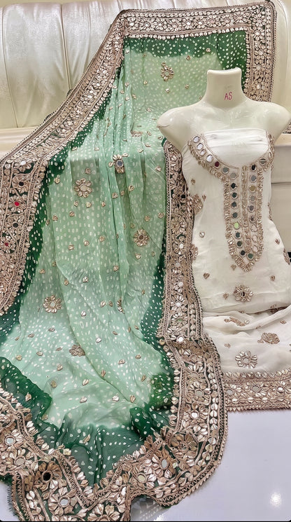 Hand-Embroidered Chunri Mirror & Gotta Jaal Bamber Chiffon Shirt & Dupatta