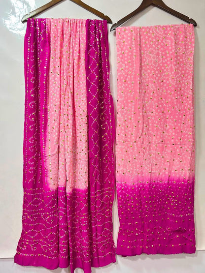 Handmade Chunri Mukaish Shamoz Silk Suit