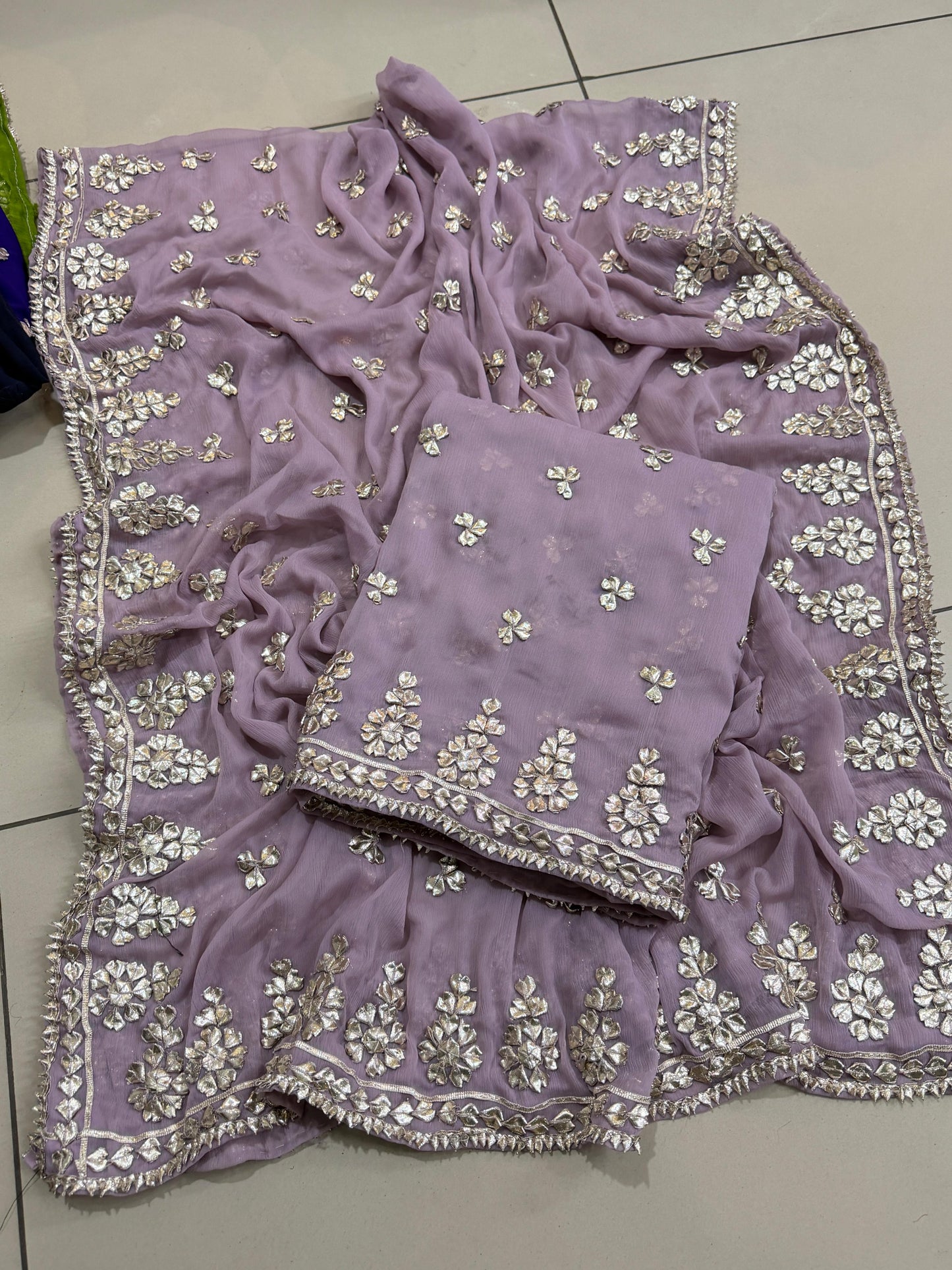 Handmade LCD Gotta Work Soft Bamber Chiffon Shirt & Dupatta | Dual-Sided Embroidery