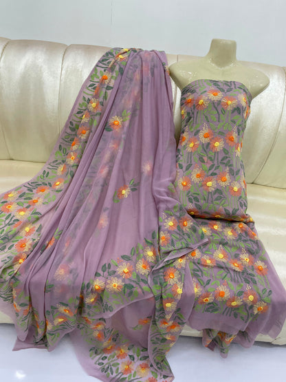 Indian Kacha Bor Jaal 2-Piece Suit | Unstitched Chiffon