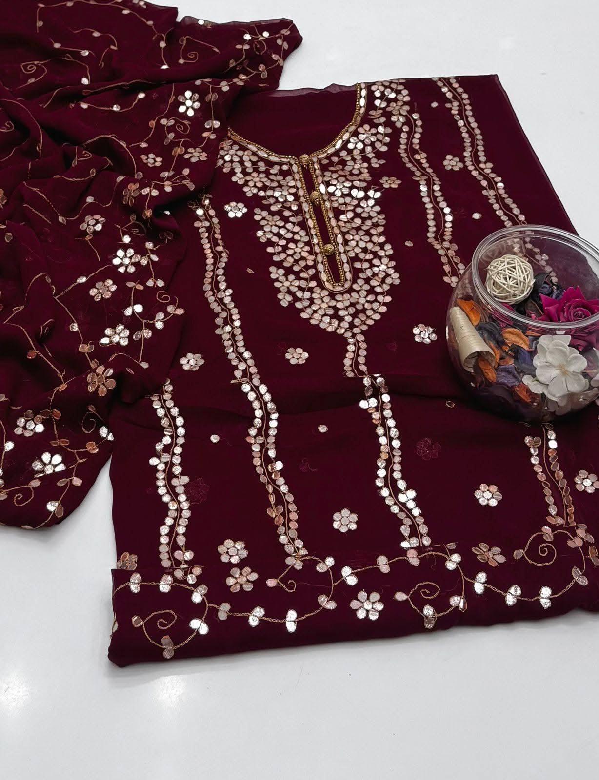 Handmade Press Gota Jaal Suit – Soft Bamber Chiffon 2-Pc