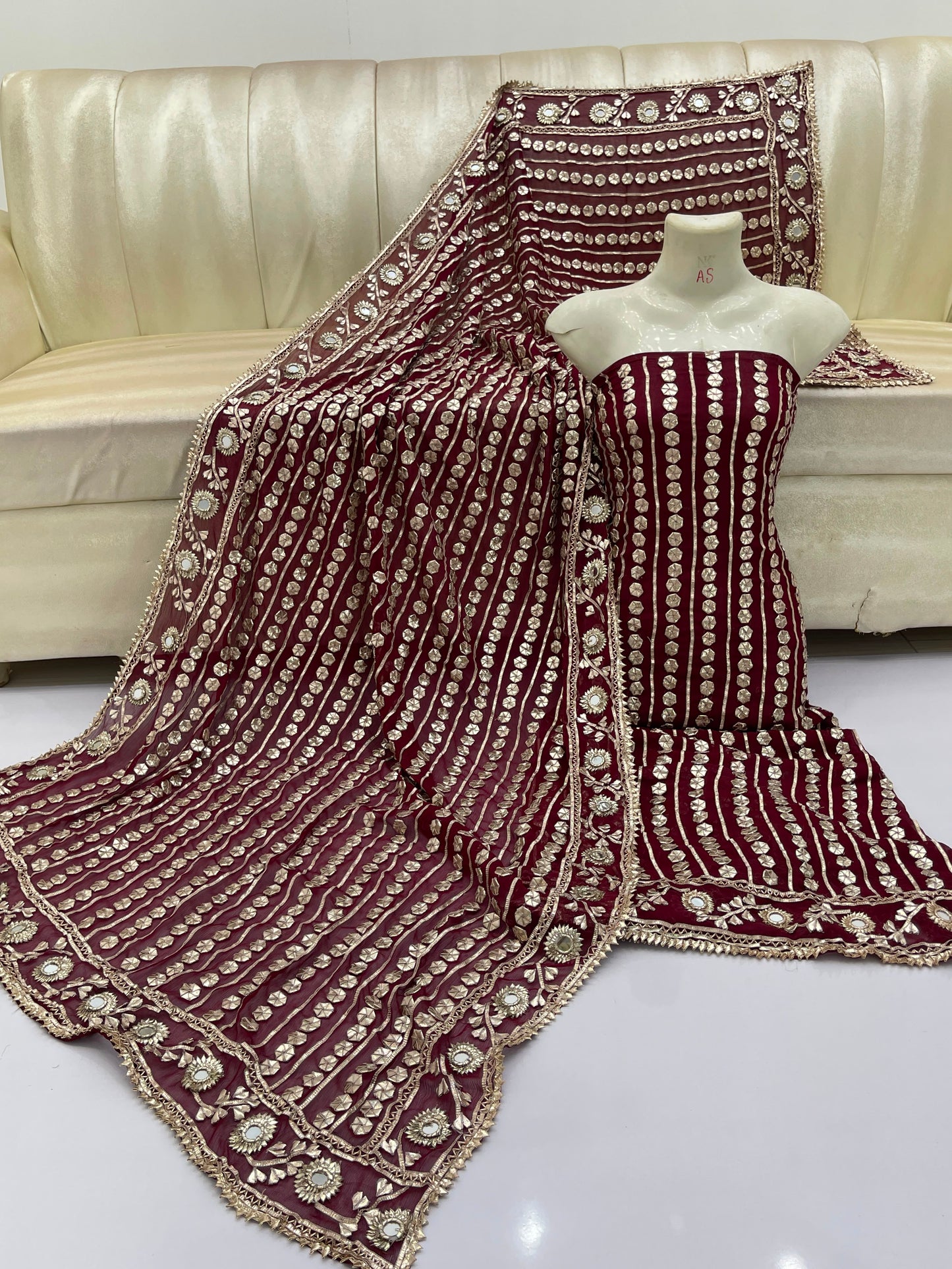 Handcrafted Pure Bamber Chiffon Gotta & Mirror Work Suit | Latest Wedding Collection 2026