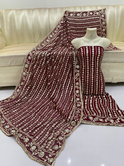 Handcrafted Pure Bamber Chiffon Gotta & Mirror Work Suit | Latest Wedding Collection 2026
