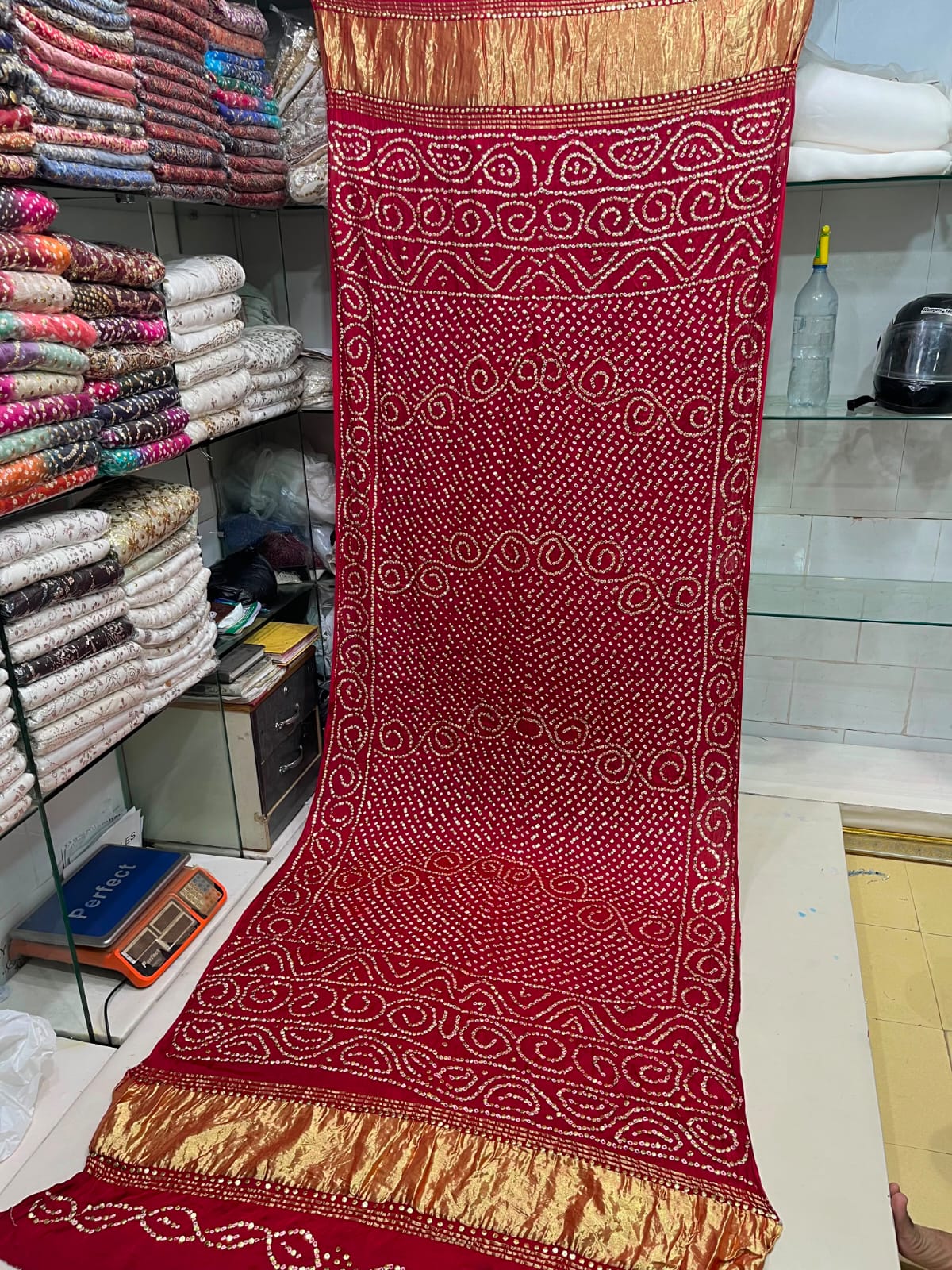 Pure Indian Gajji Silk Dupatta with Premium Golden & Silver Mukesh Work
