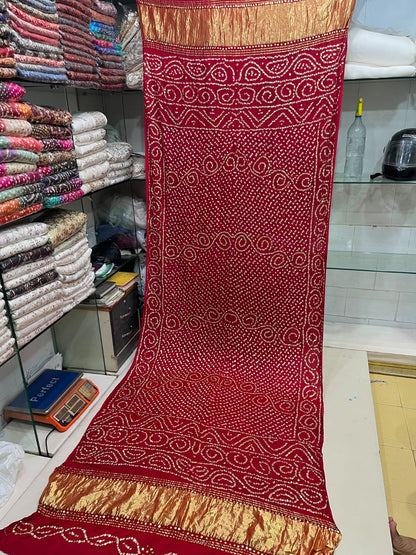 Pure Indian Gajji Silk Dupatta with Premium Golden & Silver Mukesh Work
